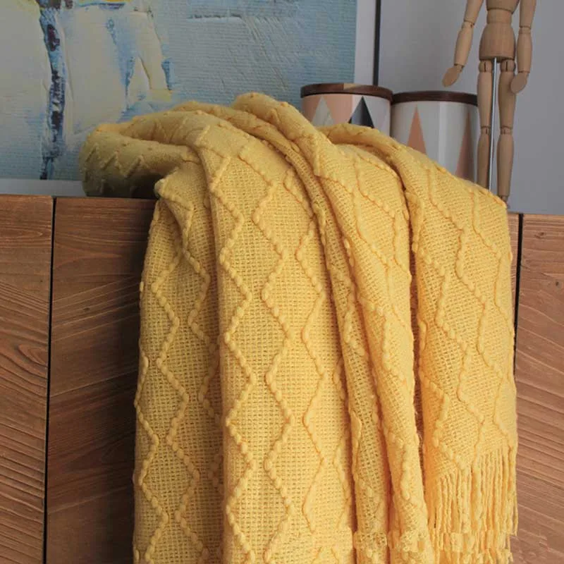 Оригинальное вязаное одеяло с кисточками одиночное Двухслойное волнистое
