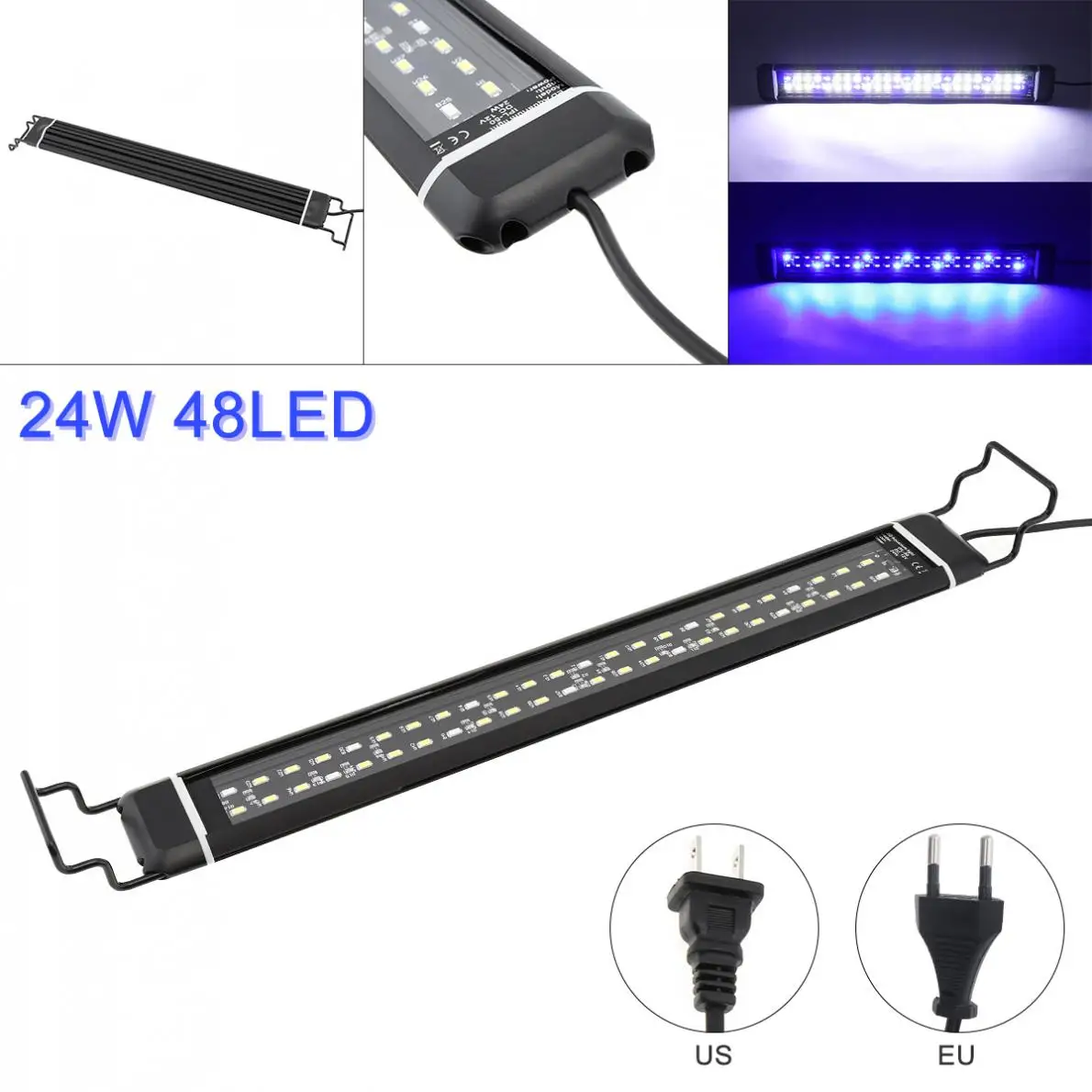 

43x5.7CM 48 LED Aquarium Light with Extendable Brackets Water Fishbowl Fish Tank Light with 2 Modes for Fish tank Size 46-63cm