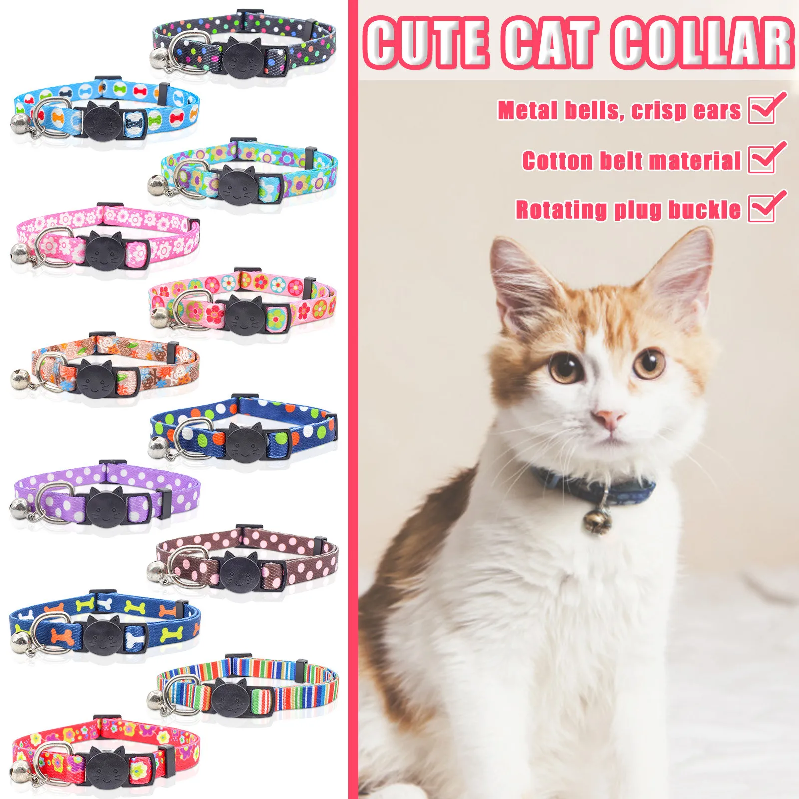

Воротник-колокольчик Jingle с котом, воротник-котенком с подвесным поясом, маленький воротник-колокольчик с цветочным орнаментом, пряжка, шейн...