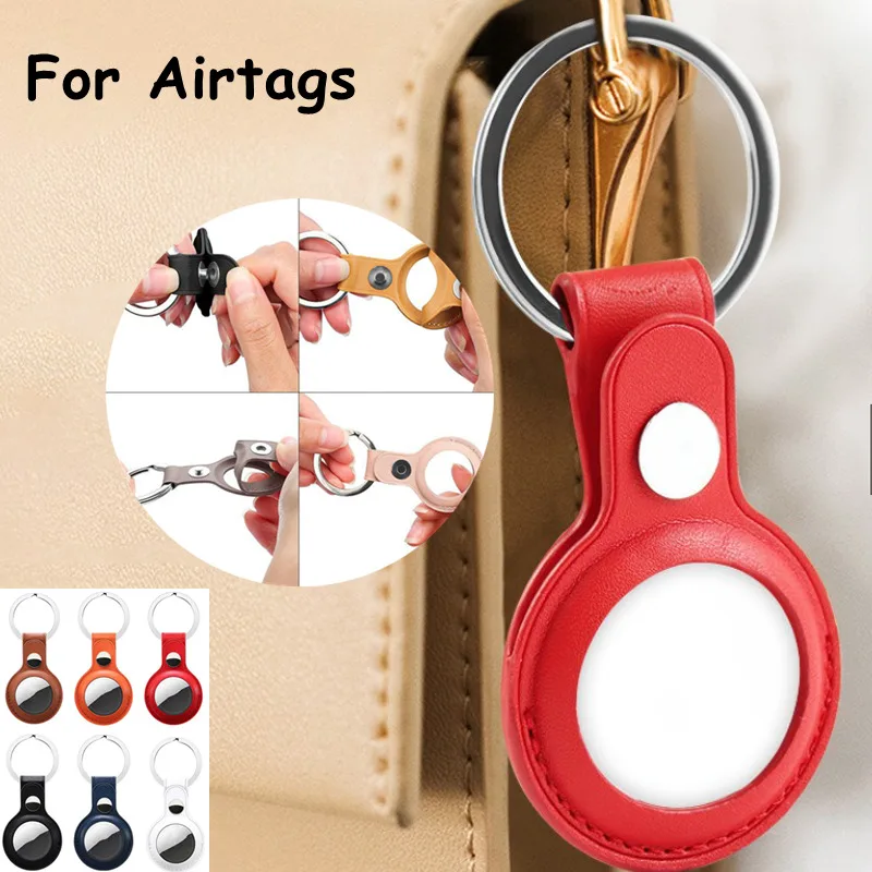 

Case For AirTags Portable Anti-lost Leather Case Protective Cover With Metal Ring For Apple AirTags Tracker
