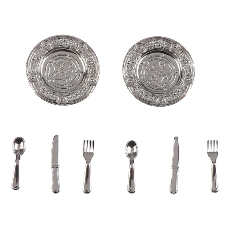 2 комплекта 1:12 кукольный домик миниатюрные тарелки и нож вилка ложка набор