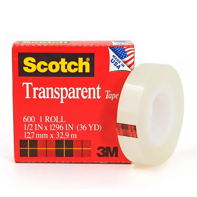 

3M 600 Light Duty Packaging Tape High Clarity Adhesive Tape For Attaching Tabbing and Holding 1 Roll 12.7/19mm*33m