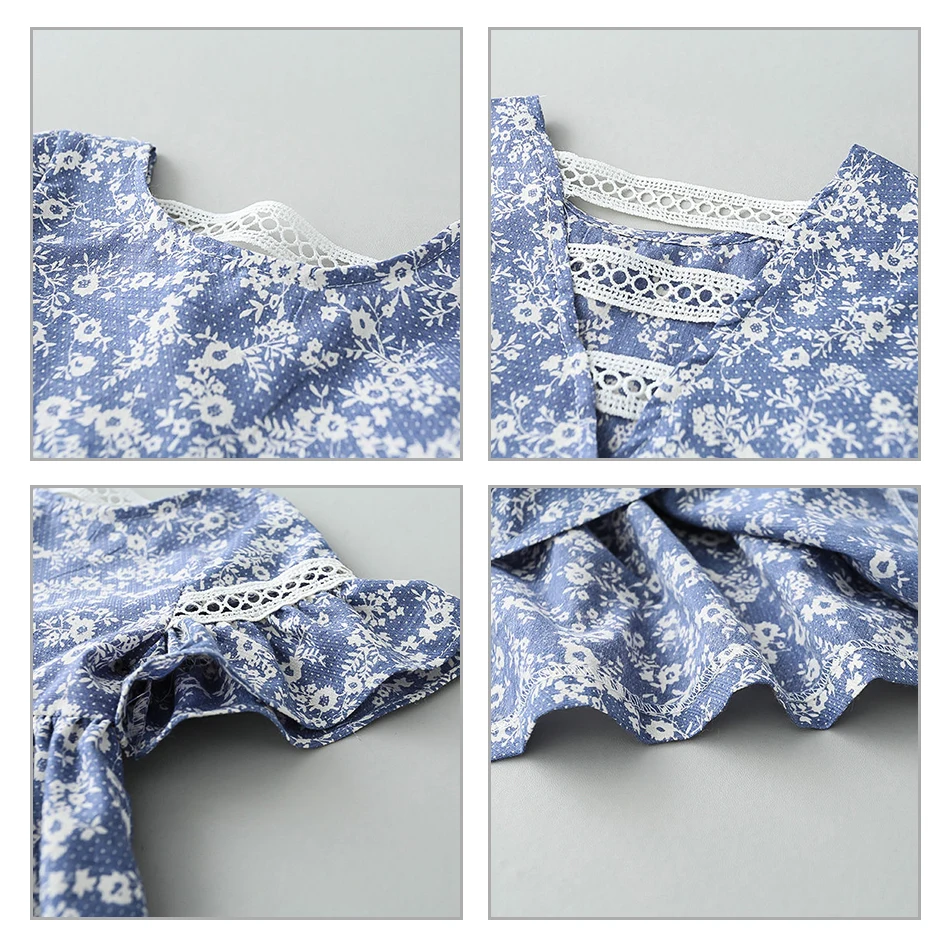 

2021 New Spring Summer Girls Floral Dress Short Sleeve Mesh V-neck Casual Outfits Infant Clothes