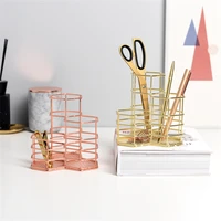 nordic metal pen holders student rose gold iron storage tube box hexagonal pen container case office table ornaments organizer