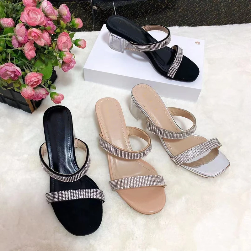 

2021 summer new fashion sexy roman rhinestone round toe open toe hollow solid color high-heeled female sandals