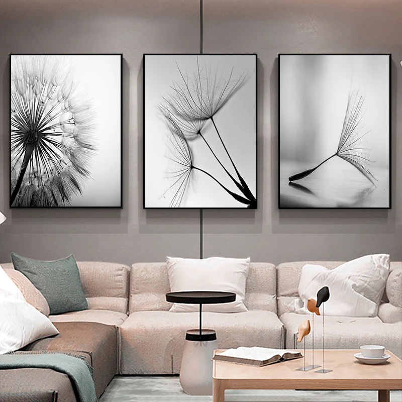 

Black White Dandelion Flower Canvas Painting Nature Plant Poster and Print Nordic Wall Art Abstract Picture Room Decoation