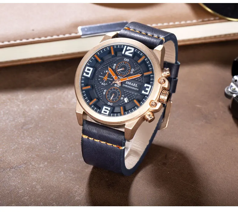 Мужские водонепроницаемые кварцевые часы с хронографом и календарем|Кварцевые