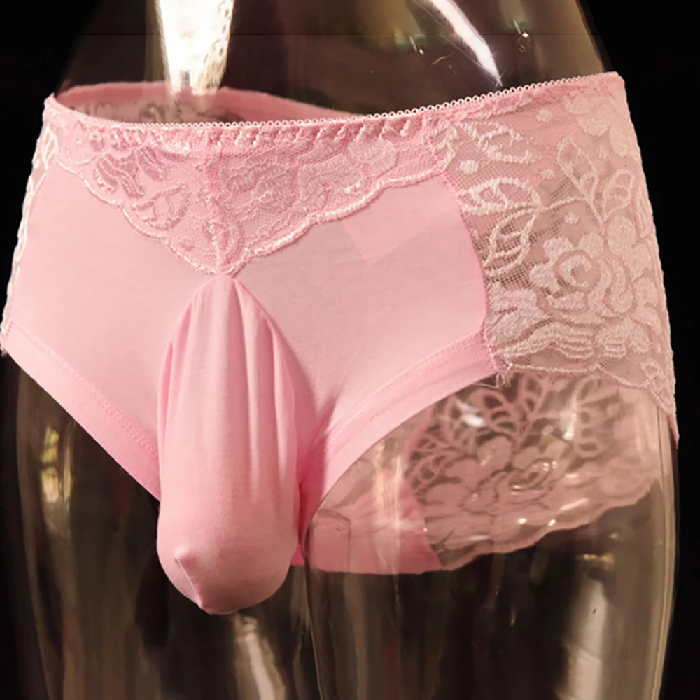 

​ Men's Sexy Lace Low Rise Breathable Transparent Briefs Lingerie Pouch Panties Underwear Shorts U Convex Pouch Plus Size Male