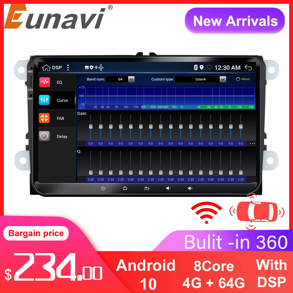 

Автомагнитола Eunavi, 2 Din, Android 10, мультимедийный плеер для VW/Volkswagen/Golf/Polo/Tiguan/Passat/b7/b6/SEAT/Leon/Skoda/ Octavia DSP