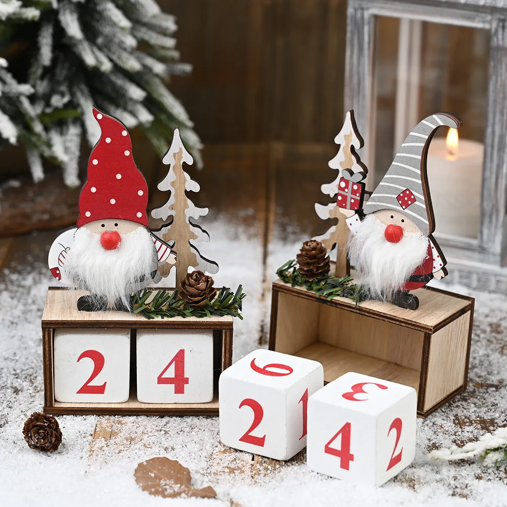 

New foreign trade Christmas wooden pine cone calendar old man ornaments decoration wooden calendar countdown ornaments