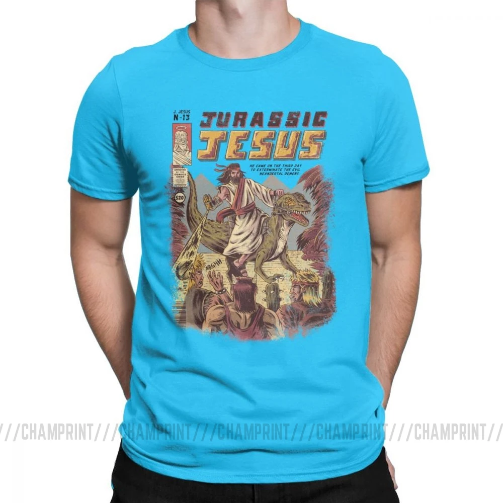 Мужские футболки Jurassic Jesus, японское аниме, манга, футболки, драконы, монстр, ретро топы Games, Harajuku, уличная одежда, футболки - Цвет: Королевский синий