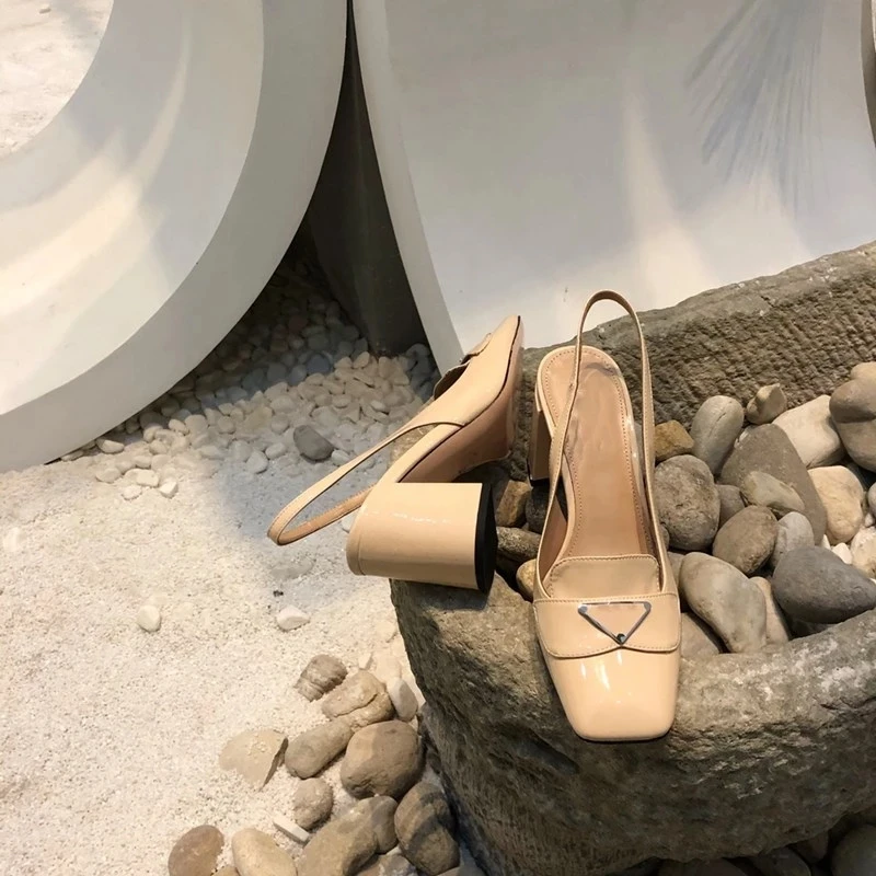 

Woman Sandals Square Toe High Heel Metal Buckle Luxury Designer Zapatos De Mujer Solid Color 2021 New Fashion Ladies Pumps