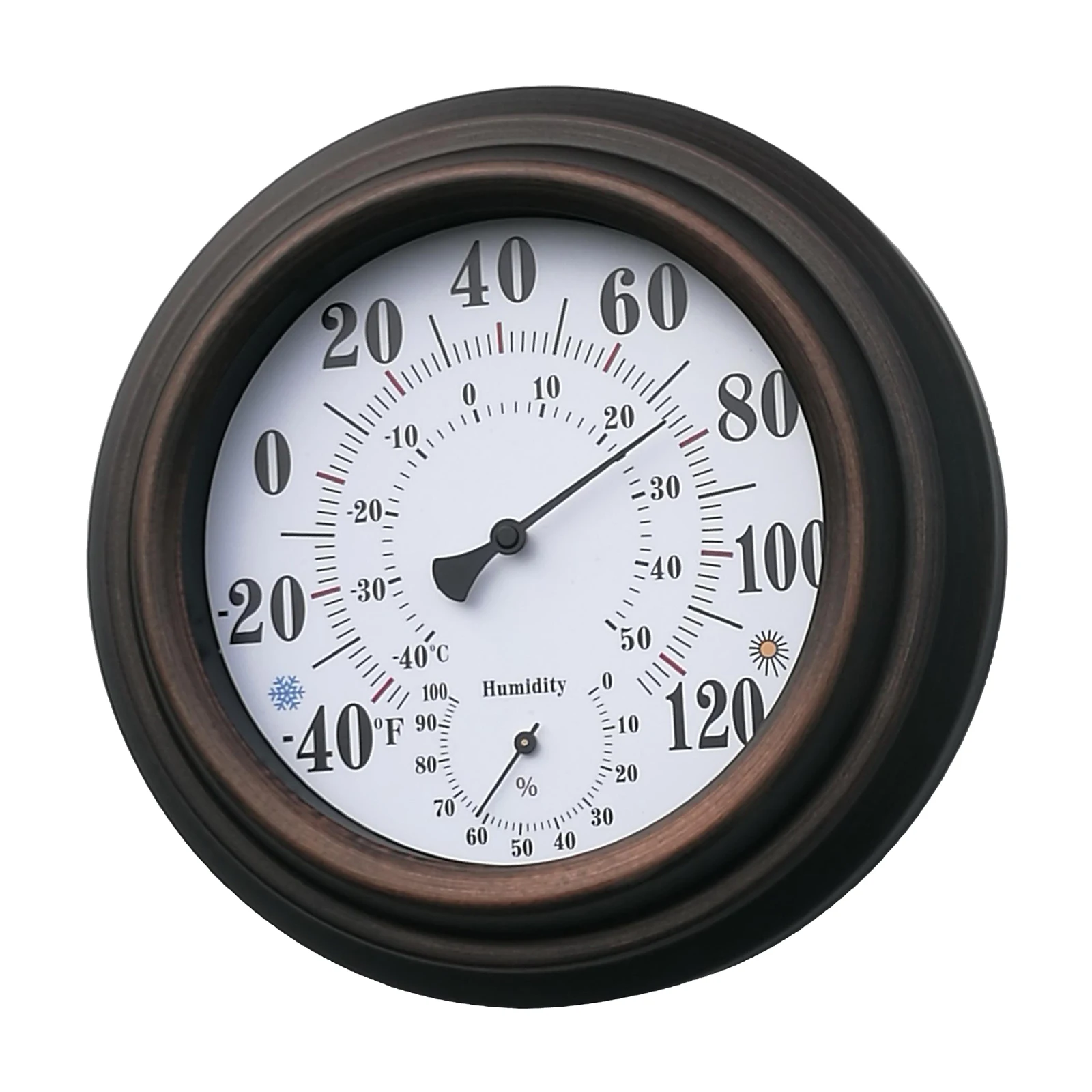 

BLLACK ROUND ANALOG THERMOMETER & HYGROMETER INDOOR OUTDOOR WORK HOME STAND