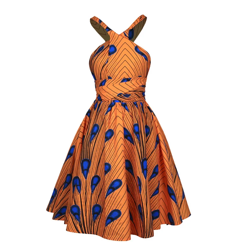 

2020 Fashion Feather Print African Dresses for Women Clothing Dashiki Vestidos Clothes Evening Party Dress Bazin 3Wearing Style