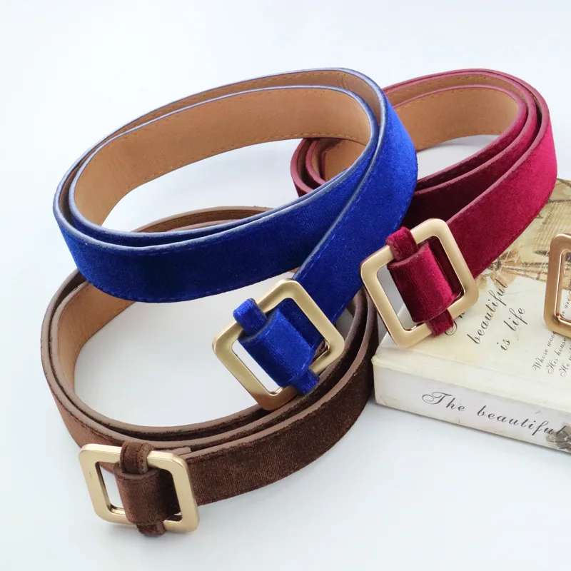 Ремень фланелевый Женский декоративный пояс с золотой бархатной пряжкой