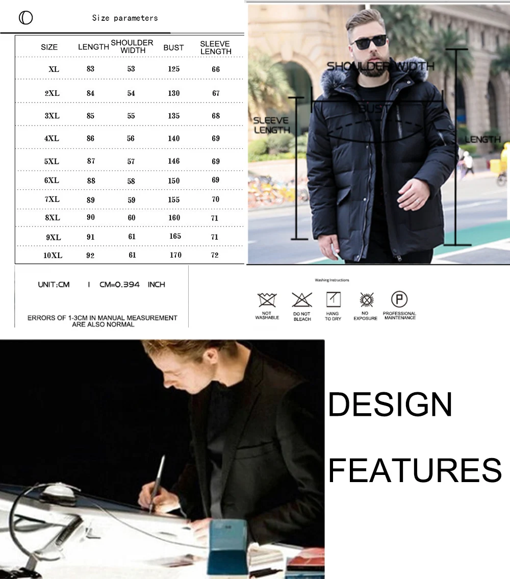 

AKSR 2020 Men's Down Jacket Plus Size Fat Fur Collar Mid-length Down Coats Keep Warm Winter Jacket Men Clothing White Duck Down