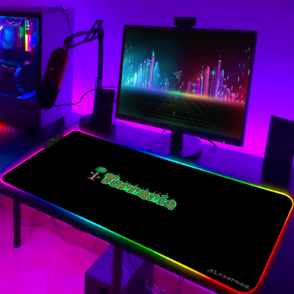 

Terraria Mouse Pad RGB Gaming Accessories Computer Large 900x400 Mousepad Gamer Rubber Carpet With Backlit keyboard LED MouseMat