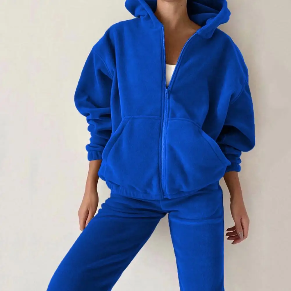 

1 Set Hoodie Pants Set Solid Color Hooded Autumn Winter Loose Sweatshirt High Waist Sweatpants for Daily Wear