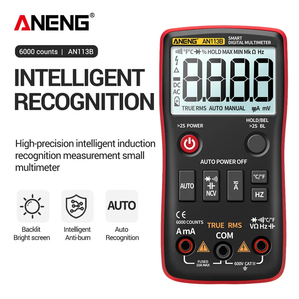 ANENG AN113B Digital Multimeter True RMS with Temperature Tester 6000 Counts Auto-Ranging AC/DC Transistor Voltage Meter | Инструменты