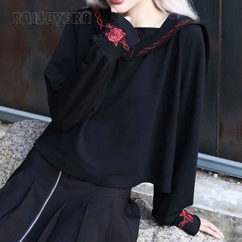 2019 корейские женские толстовки Лолита японский Harajuku вышитые футболки девушки