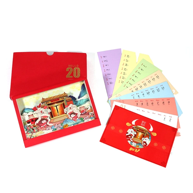 

2021 New Chinese New Year 3D 2021 Hand Tear Desk Calendar Engraving Crafts