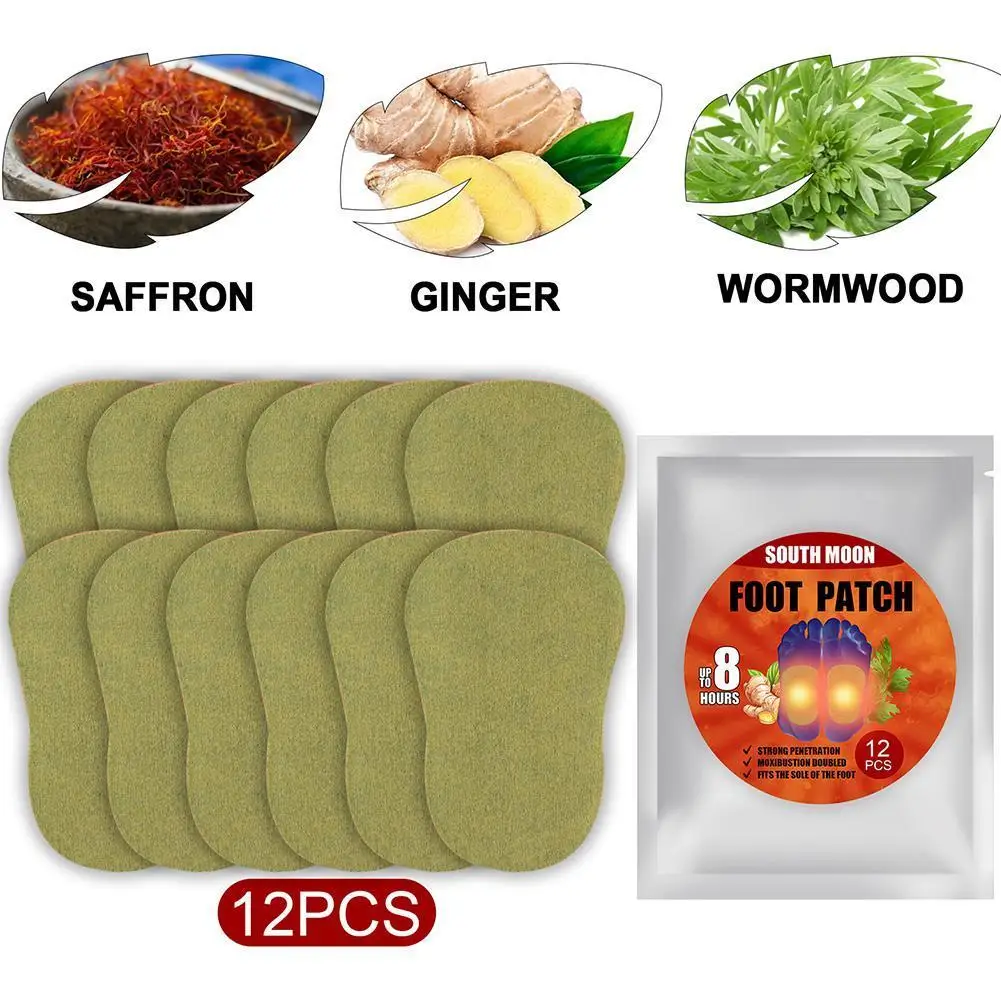 

12pcs Foot Sticker Wormwood Heating Foot Patch Promote Sleep Detox Health Product Foot Care Product With Adhesive Foot Care Tool