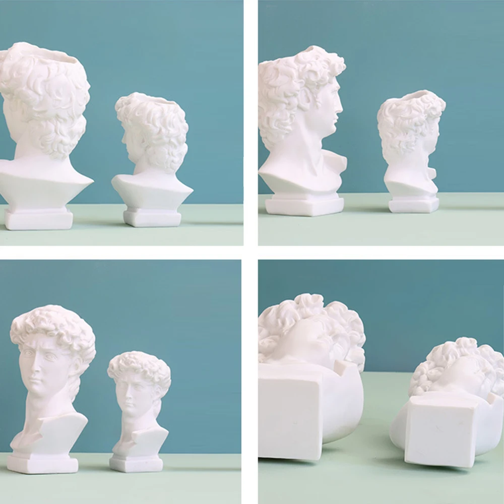 Small Vase David Sculpture Resin Pen Holder Desk Organizer Makeup Brush Organizer Flower Pot Vase Resin Art Craft Decor