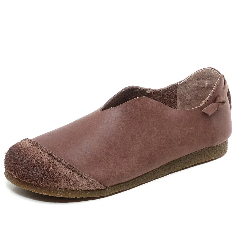 

Womon Genuine Leather Loafers Shoes Woman Casual Flat Shoes Ladies Vintage Round Toe Footwear Female Size 40