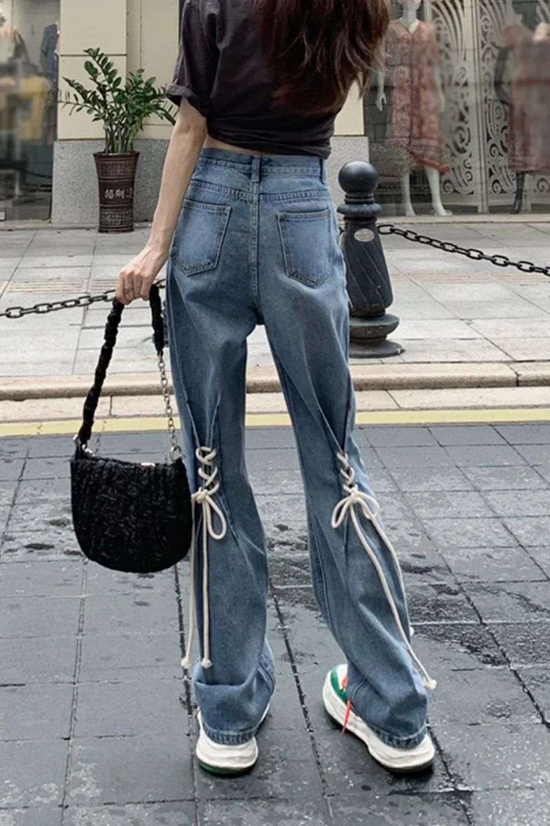 Штаны для девушек дизайнерские тонкие джинсы с высокой талией женские осенние