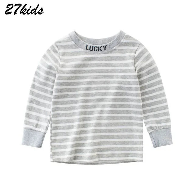 27kids Lucky Letter Style Casual Child Boys Long Sleeve T Shirt for Autumn Spring Children Kids Sport Costume Juvenile Top Tee |