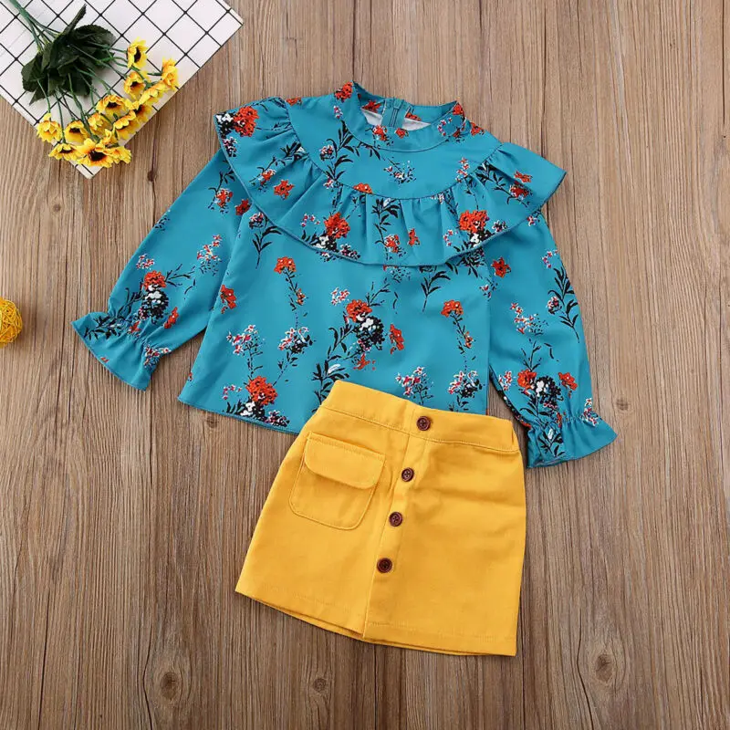 Комплекты одежды для маленьких девочек топы с оборками винтажная рубашка