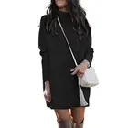 Женское однотонное платье-свитшот на осень и зиму, новинка 2021, модное свободное теплое мини-платье с длинным рукавом и круглым вырезом и высоким воротником, Vestidos Mujer