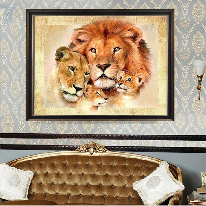 Лев семья алмазная живопись из смолы горный хрусталь мозаика картины DIY Алмазная