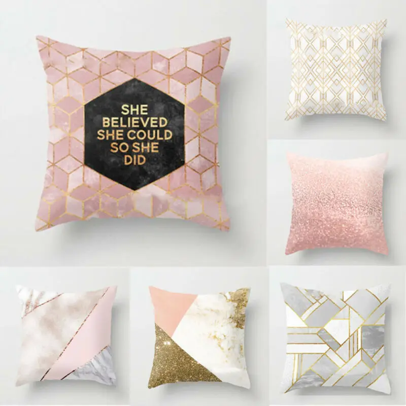 Геометрическая искусственная декоративная подушка наволочка из полиэстера для