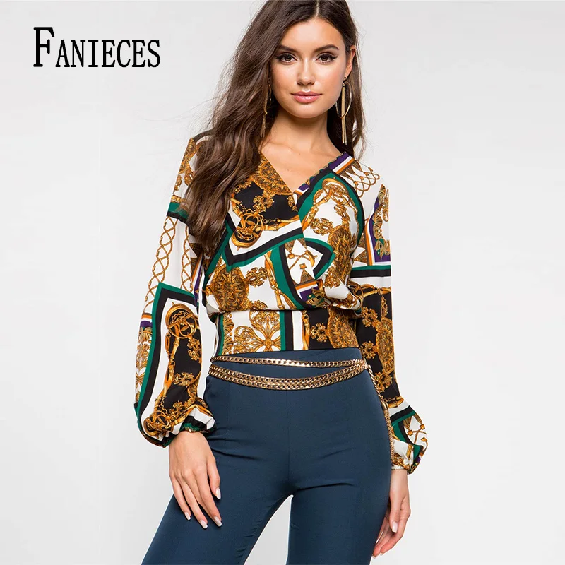 

Long Sleeve Women summer fashion Baroque Shirts V Neck Floral Printed Casual Blouse Tops Flower Top Women Clothing dropshipping