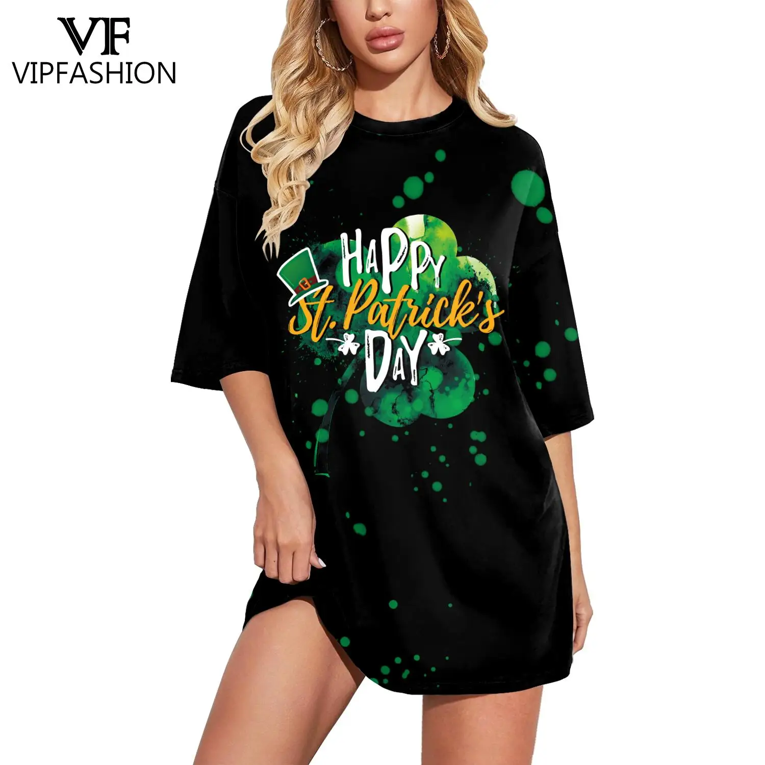 

VIP FASHION Happy St Patricks Day Clothes Green Tshirt Female Womens Harajuku Long Style Tee Top