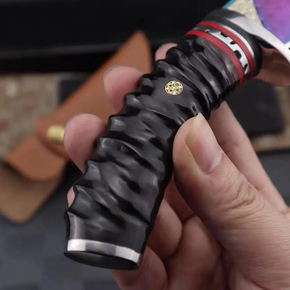 Самая низкая цена нож с фиксированным лезвием дамасская сталь ручка Олений Рог