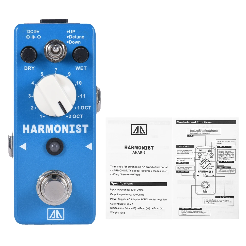 

AROMA AHAR-5 HARMONIST Pitch Shifter Guitar Effect Pedal 3 Modes Pitch Shifting Harmony Effects Aluminum Alloy Body True Bypass