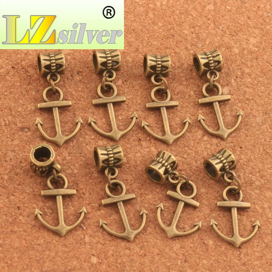 Anchor Hope Big Hole Beads 15x29 mm 100PCS Zinc Alloy Dangle Fit European Charm Bracelets Jewelry DIY B143