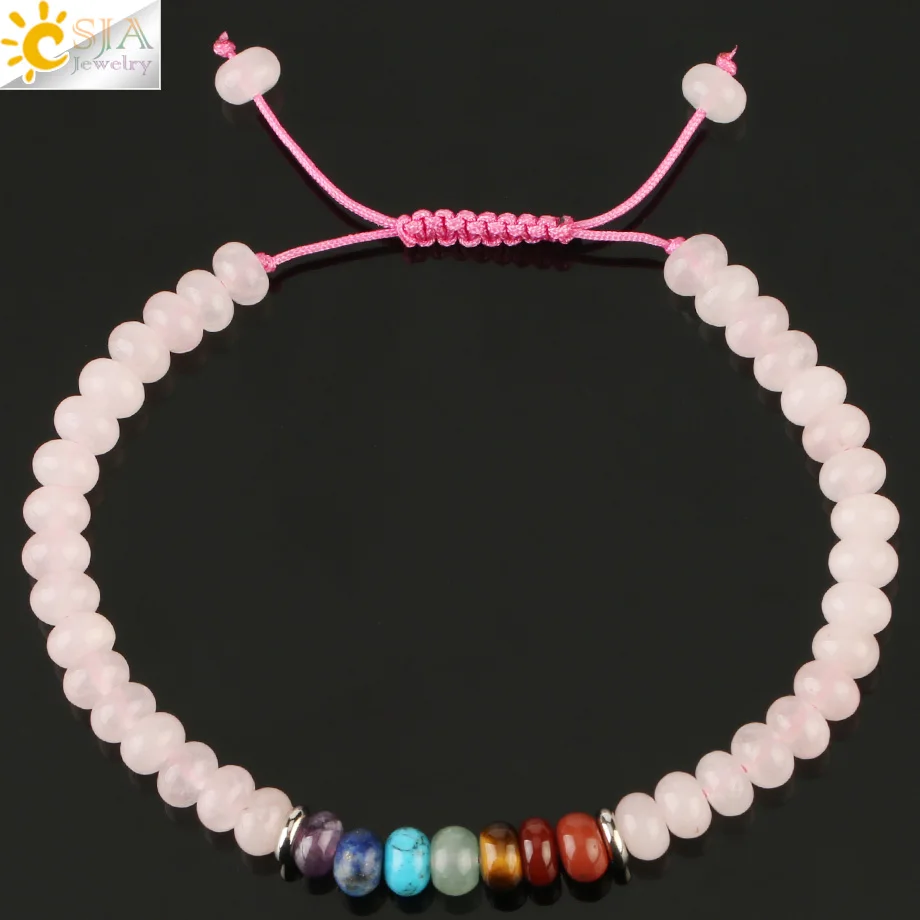 Rose Quartz Csja натуральный камень бусина для счет 7 Чакра бисерные браслеты целебный Фиолетовый Кристалл Лапис плетеный браслет для женщин мужчин G226 - Окраска металла: Rose Quartz