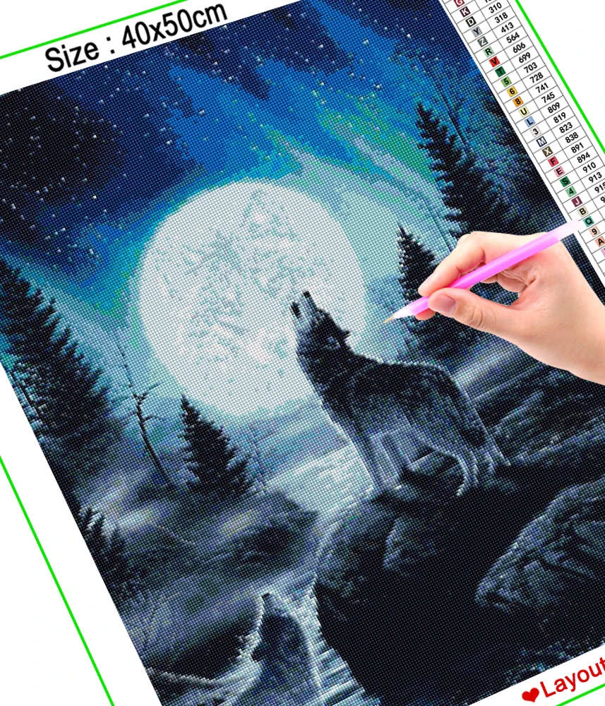 HOMFUN DIY Diamond Painting &quotWolf night moon&quot Full Drill Square Round Embroidery 5D Cross Stitch Decoration Home | Дом и сад