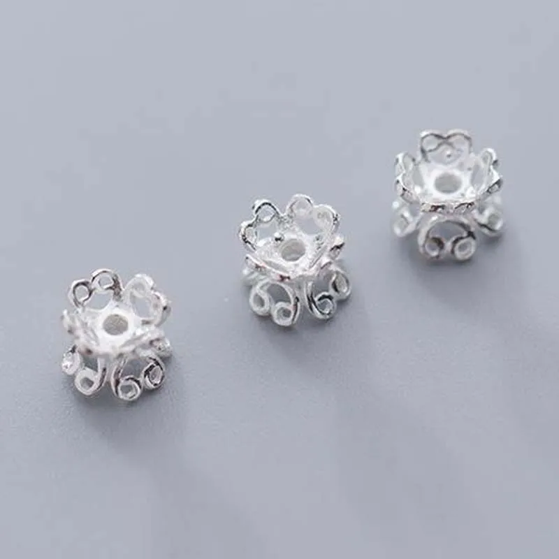 Реальная твердая кожа серебряная двухсторонняя Крышка для бусин в форме цветка