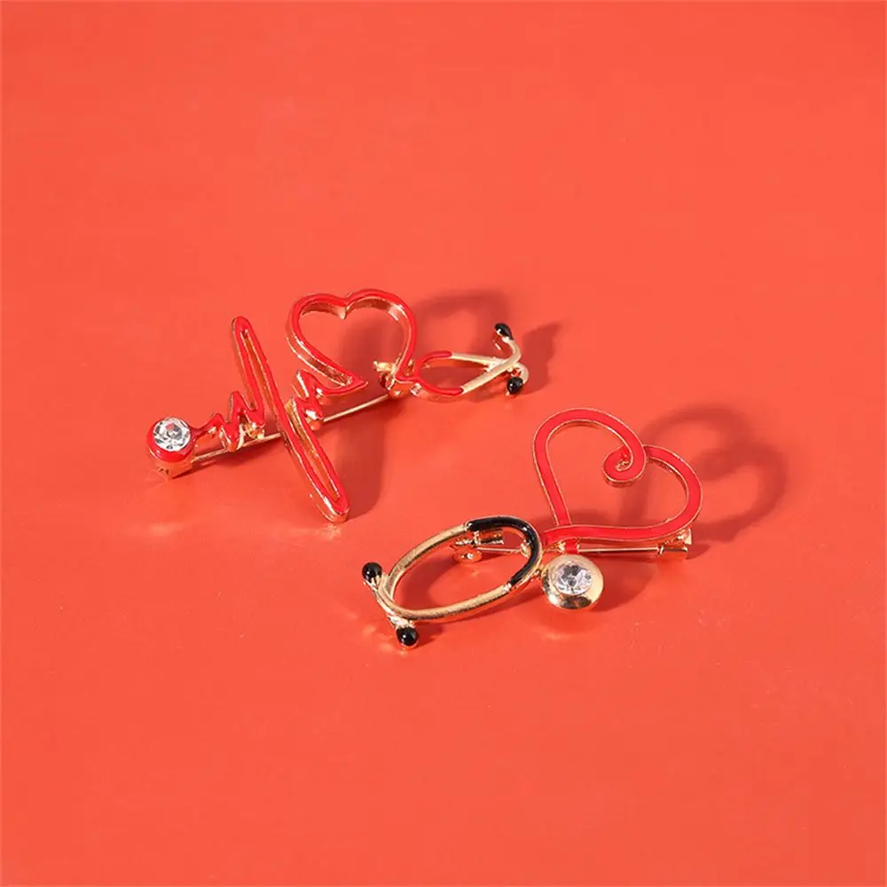 Gift Nurse Doctor Novelty Enamel Pin Metal Badge Pendant Electrocardiogram Stethoscope Brooch Heart Shaped Medical | Украшения и