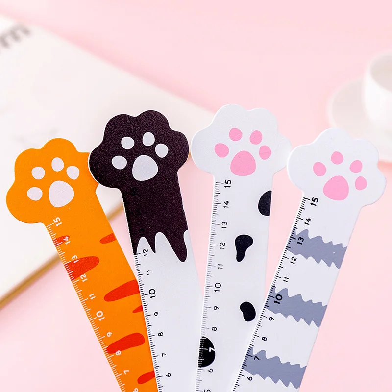 

15CM Kawaii Cat Claw Wooden Ruler Cute Parallel Straight Ruler Scale Rule For Drawing Korean Stationery Office School Supplies