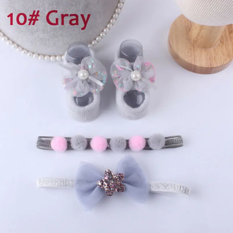 2019 Baby Accessories + Socks 3Pcs Set Kids Newborn Cartoon Anti-slip Sock Shoes Boots Bowknots Floor Slipper | Детская одежда и