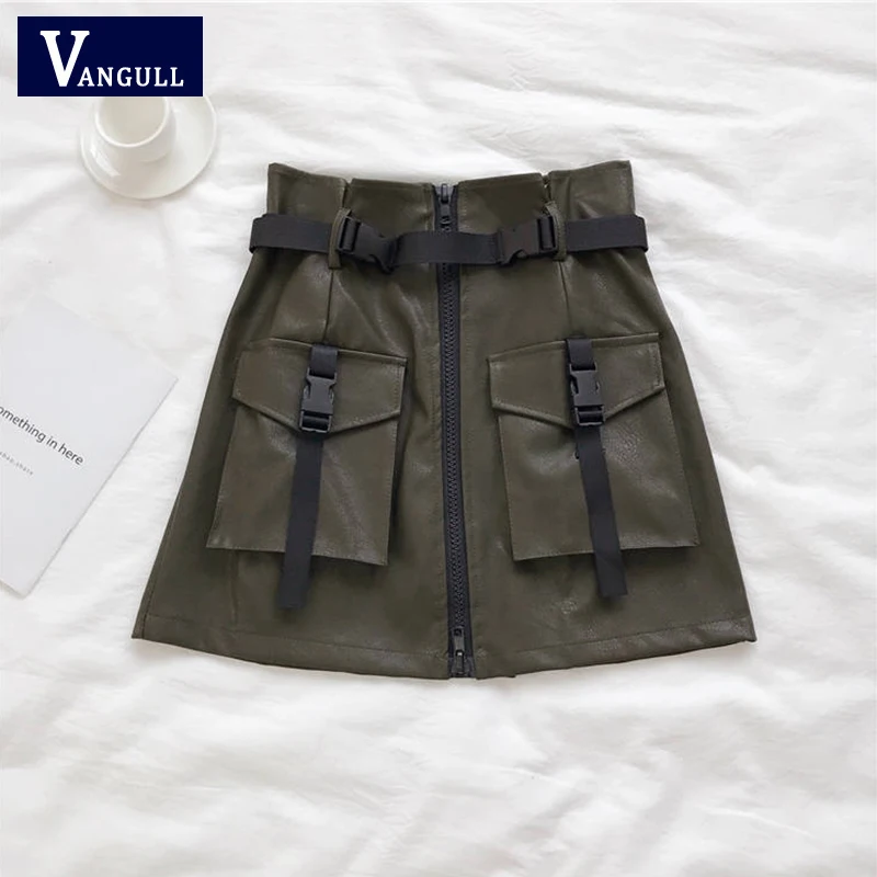 Vangull летняя однотонная мини юбка из искусственной кожи в стиле сафари Женская