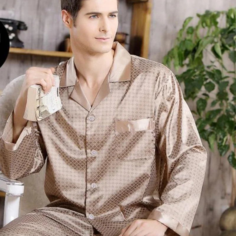 Spring  Men's Pajama Set Imitation Silk Men Pajamas For Male Cozy Soft Sleepwear Man Pyjamas Suit Nightgown Lounge Home Clothes