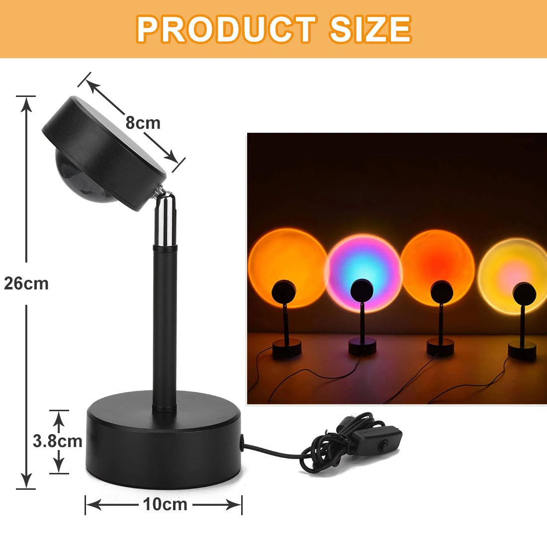

Sunset Lamp Projection Rainbow Red Light Projector USB Led Night Lights Ins Photography Bedroom Bar Coffee Stores Walls Lighting