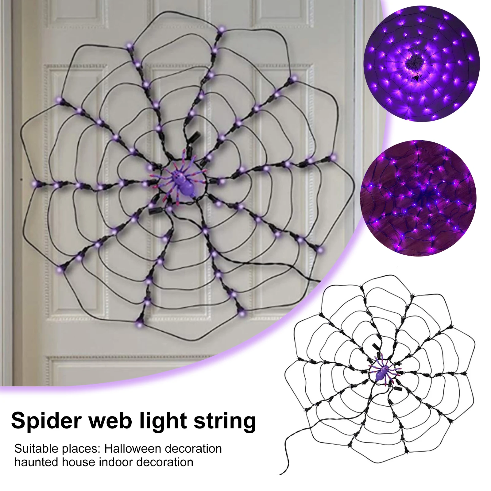 

Halloween Spider Web Light String Purple Light Color Horror Haunted House Decoration Halloween Party Decorative Lighting String