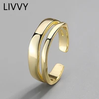 livvy minimalist geometric double line adjustable ring genuine silver color trendy fine jewelry for charm women